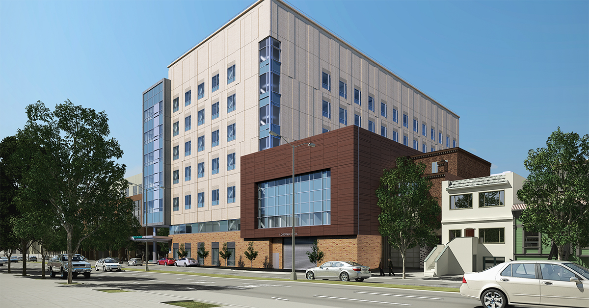 Rendering of the new CPMC Mission Bernal Campus hospital at day.